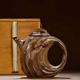旧藏 石楳款老紫砂树桩形茶壶