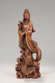 黄杨木雕净瓶观音摆件