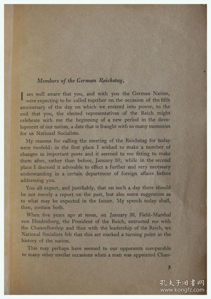 Speech Delivered in the Reichstag. February 20th 1938.