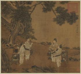 【现代喷绘工艺品】明唐寅鬪茶图轴56.4x 61.8厘米 复古人物水墨书画手卷装饰国画 宣纸高清微喷真迹复制