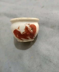 清代红狮子鸟食罐4.5*3.5cm-15
