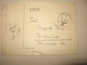 德意志第三帝国 1943年6月12日 德国 军邮 军事免资 实寄 邮简 1枚 销纳粹鹰徽戳 背含内容