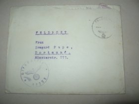 德意志第三帝国 1941年2月 德国 军邮 军事邮件 免资 实寄封附信函 信札 1枚 销纳粹鹰徽戳