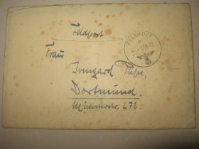 德意志第三帝国 1943年3月17日 德国 军邮 军事邮件 免资 实寄封附信函 信札 1枚 销纳粹鹰徽戳