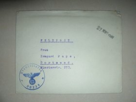 德意志第三帝国 1941年3月22日 德国 军邮 军事邮件 免资 实寄封附信函 信札 1枚 销纳粹鹰徽戳