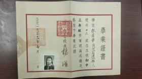 1953年北京市第一女子中学初中毕业证书，带照片和红色校章及教育局大红章各一枚