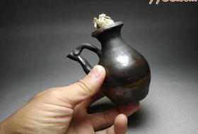 清代磁灶窑小酒壶酒器陶壶小茶壶文房水滴水注粗陶老茶具老摆件-29605