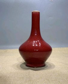 清代朱砂红花瓶-52