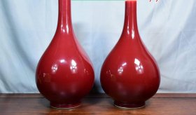 大清乾隆年制霁红釉长径瓶，，釉水肥厚，器型规整精致，品相完美-60