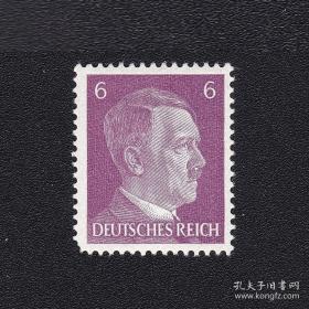 德国1941年邮票 二战时间 希特勒元首 人物邮票 6芬妮 1枚新 雕刻版 原胶中品（一角有缺损，有背贴）P33