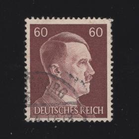 德国1941年邮票 二战时间 希特勒元首 人物邮票 60芬妮 1枚 雕刻版 信销上品208