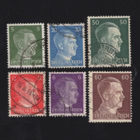 德国1941年邮票 二战时间 希特勒元首 人物邮票 6枚 信销上品 无薄 无裂373
