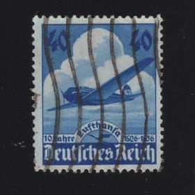 德国1936年邮票 汉莎航空公司10周年  飞机 1全 信销上品 无薄 无裂213