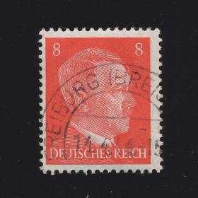 德国1941年邮票 二战时间 希特勒元首 人物邮票 8芬妮 1枚 信销上品204