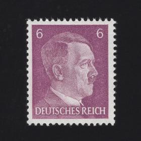 德国1941年邮票 二战时间 希特勒元首 人物邮票 6芬妮 1枚 雕刻版 原胶上品 背胶有瑕疵486