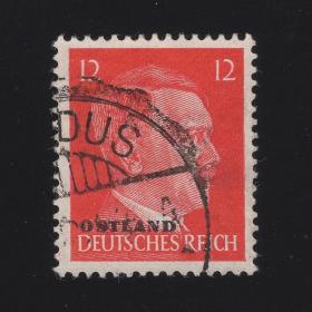 德国1941年邮票 二战时间 希特勒元首 人物邮票 12芬妮 1枚 雕刻版 加盖“奥地利” 信销上品 683