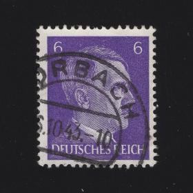 德国1941年邮票 二战时间 希特勒元首 人物邮票 6芬妮 1枚 信销上品204
