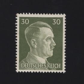 德国1941年邮票 二战时间 希特勒元首 人物邮票 30芬妮 雕刻版 原胶上品 有折 背贴 背微黄193