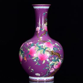 清乾隆年紫釉粉彩九桃纹尚瓶