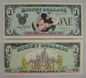 全新迪斯尼迪士尼1987年1元纪念钞，号码含4不含7