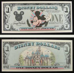 全新迪斯尼迪士尼1989年1元纪念钞，号码如图