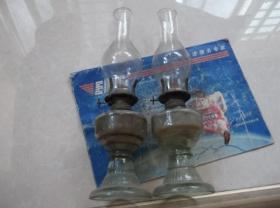 老马灯檐灯桅杆灯具收藏一对带玻璃罩海鸥大海图案的老煤油灯