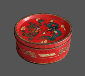 7080年代老物件，古董铁皮食品盒饼干盒，鞍山旅游纪念双龙锦品盒