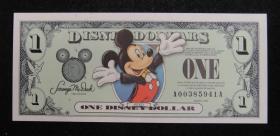 全新迪斯尼迪士尼2003年1元纪念钞，号码A00385941A