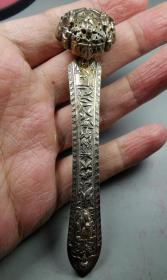 难得精工徐宏泰款鎏金人物如意簪（11.3cm）