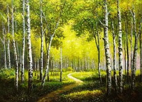 朝鲜油画，手绘油画风景油画《树林》一级画家春金
