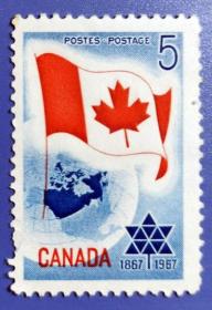 【加拿大邮票】1967年《独立100周年》1全新(国旗/地图)