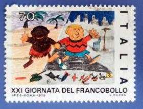【意大利邮票】1979年《邮票日-儿童绘画》1信销