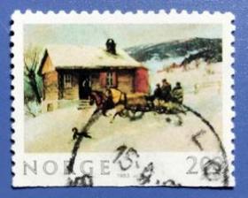 【挪威邮票】1983年《圣诞节-绘画》1信销