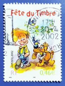 【法国邮票】2002年《邮票日-卡通漫画比尔》1全信销