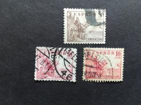 西班牙邮票（人物）：1936-1939年 骑马士兵 3枚（有2枚相同面值）