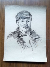 版画家刘锡朋速写人物头像《戴帽子中年男子》