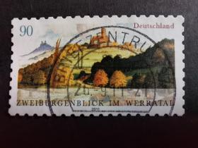 德国邮票（城堡）：2011 韦拉河谷的两个城堡视图 1套1枚2
