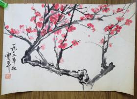 手绘真迹国画：上海美术家协会副主席张雷平1975年花卉 托片