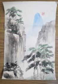 手绘真迹国画：周渭源山水画托片