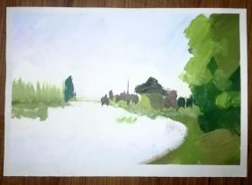 手绘纸本水粉画（风景）：无款20220112-03