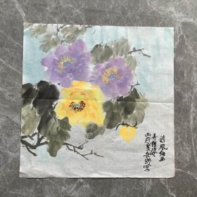 手绘真迹国画：岳野《清风细雨》（花卉）