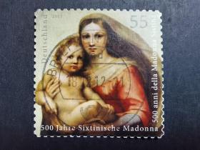 德国邮票（绘画） 2012 绘画-西斯廷麦当娜诞辰500周年-与梵蒂冈城的联合发行 1套1枚2