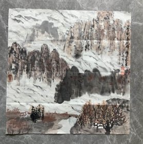 手绘真迹国画：岳野《白云翻卷抱群峰》山水画