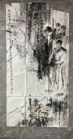 手绘真迹国画:X华《渔村见闻》 有破损