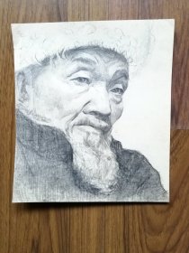 版画家刘锡朋素描头像《白胡子老人》