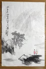 手绘真迹国画：朱雨楠山水画《山色如黛》2