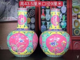 387_光绪粉彩花卉开窗天球瓶，保存完好，器形规整，画工精致，线条优美，磨损自然，包浆醇厚，品相一流！