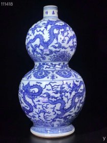 393_大明嘉靖青花龙纹葫芦瓶、纯手工胎，器形优美，造型周正挺拔，品相完整。