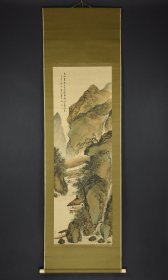 青绿山水，东林外史，绢本，手绘，品相好，老裱头，骨质轴头，尺寸画芯：127*42