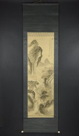 名家，帆足杏雨山水《秋山访友图》，绢本，骨轴头完整，画芯：131*44，帆足杏雨（1810—1884年），是日本幕末到明治时代的著名文人画家。是日本最著名的南画家之一，田能村竹田高徒。幼名熊太郎、庸平，讳远，字致大，除杏雨外，还号鹤城、听秋、半农等。